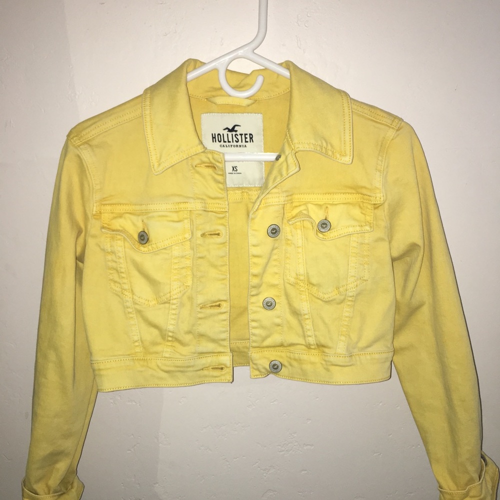Yellow Cropped Denim Jacket Hollister